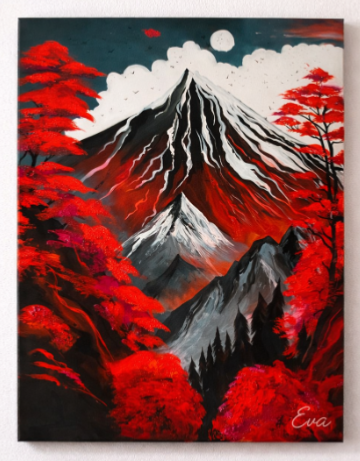Tableau Japon Mont Fuji Erables Rouges - Peinture Eva Jekins