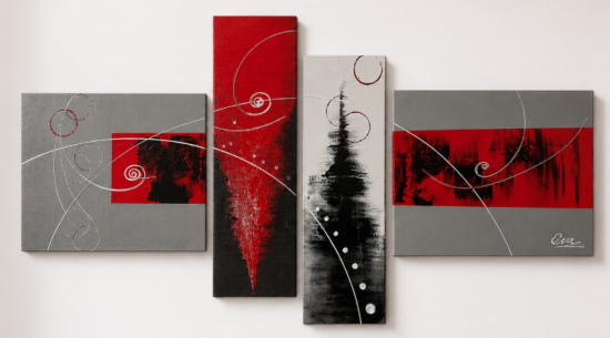 Tableaux Peinture Rouge et Gris abstrait  Eva Jekins