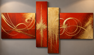 Tableau Abstrait Orange Terracoté Doré- Peint à la main par Eva Jekins