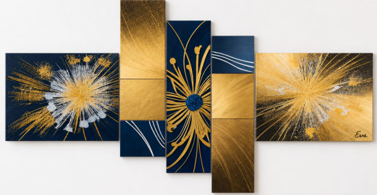 Tableau Elegance Bleu Doré Dandelion Chic Eva Jekins