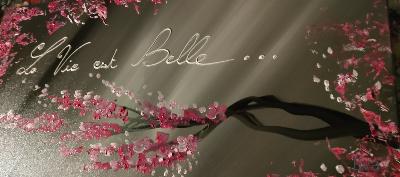 Tableau La vie est belle citation  et fleurs 