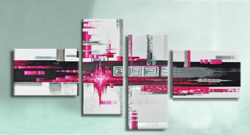 Tableau abstrait fushia noir metal