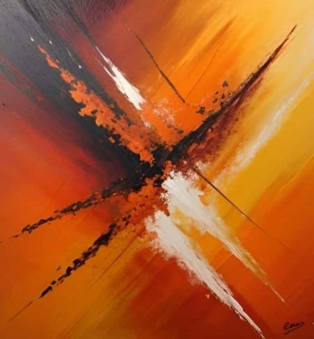 Tableau peinture Orange Incandescent abstrait