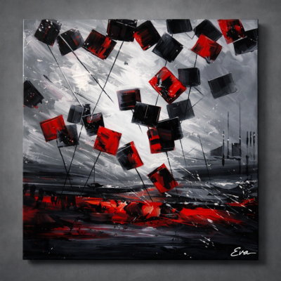 Tableau Abstrait carré Rouge gris