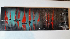 Tableau régate bateau design 150x50cm peint à la main