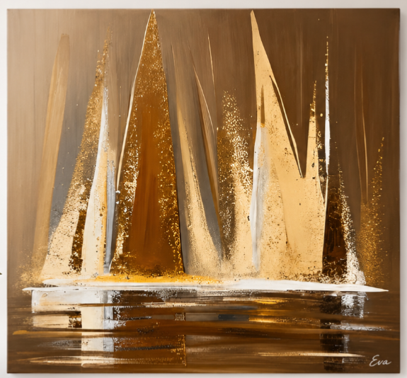 Tableau carré Beige Doré Blanc  Bateaux Eva Jekins