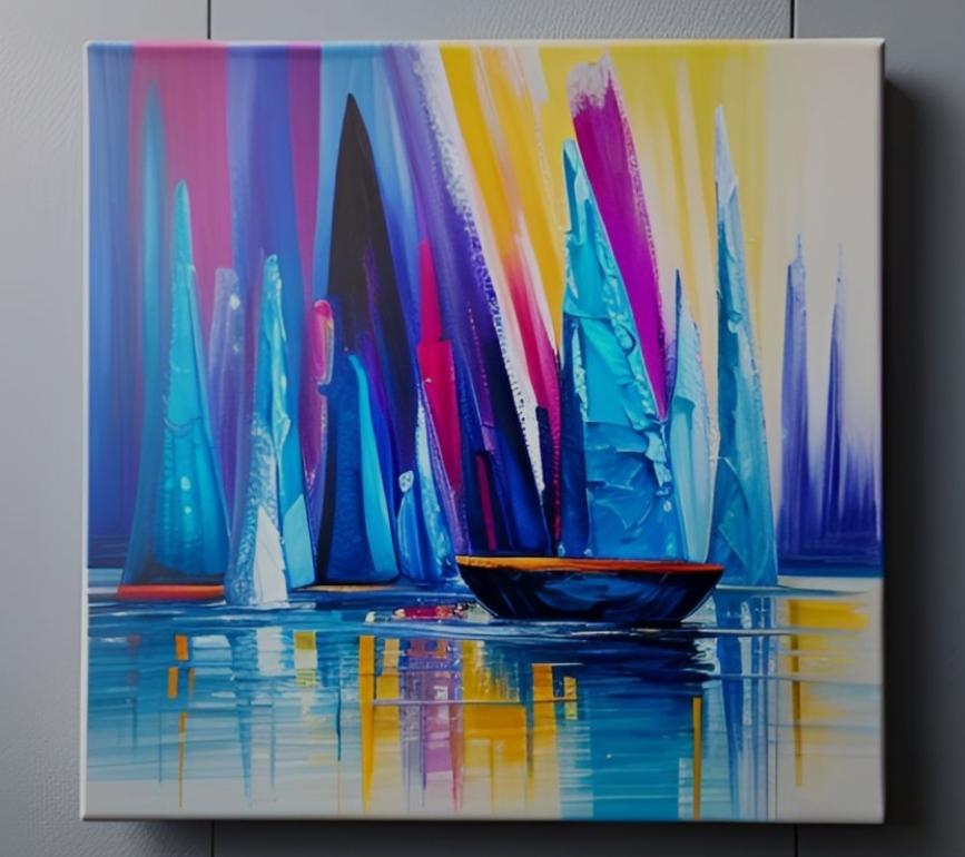 Tableau peinture bateaux  abstrait couleurs vives