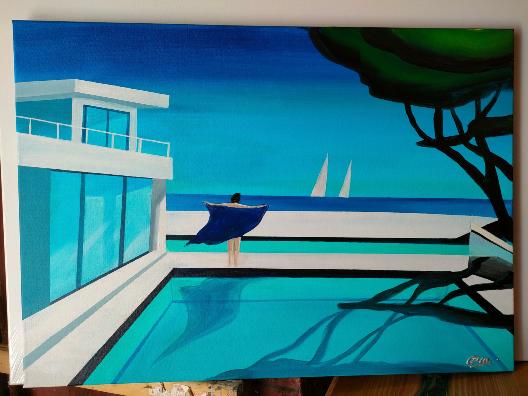 Tableau peinture La Piscine - Artiste Eva Jekins 