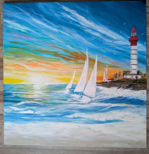 Tableau Peinture Phare Saint Mathieu - Mer - Bretagne - Artiste peintre Eva Jekins