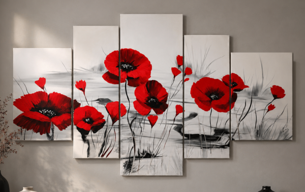 Tableau design Coquelicots peint main
