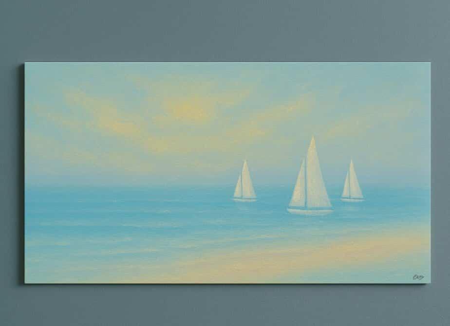 Tableau peinture Marine Voiliers Brume Pastel - Artiste Eva Jekins