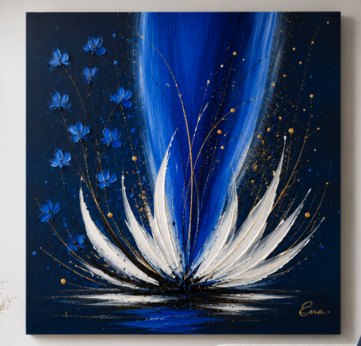 Tableau peint main Inspiration Japonaise bleue Eva Jekins
