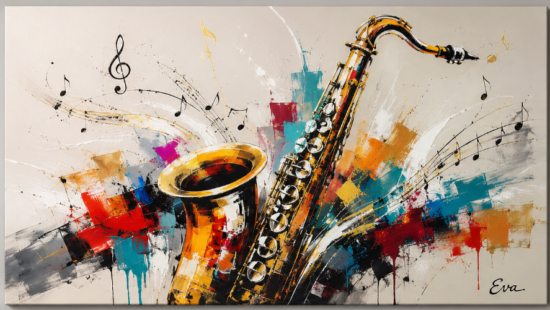 Tableau Peinture Saxophone Coloré Moderne Eva Jekins