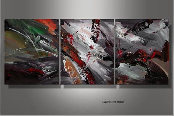 Grand Triptyque Gris Rouge Vert