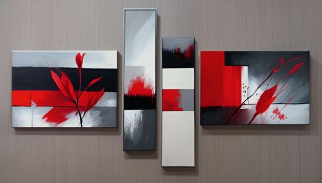 Tableau peinture rouge gris moderne - Artiste Eva Jekins 