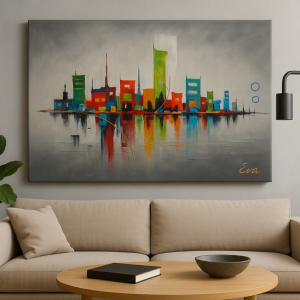 City Lights – Skyline Multicolore Abstrait Signé Eva Jekins