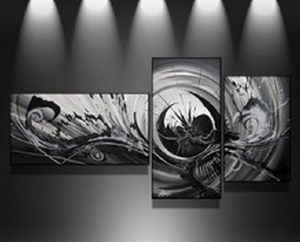 Tableau Triptyque gris noir métal