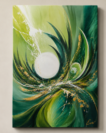 Tableau peinture Natura Zen Vert nuancé abstrait - Artiste Eva Jekins