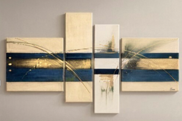 Tableau Bleu Doré Beige Elégance- Peint à la main par Eva Jekins
