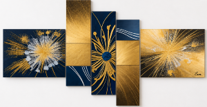 Tableau Elegance Bleu Doré Dandelion Chic Eva Jekins