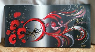 Tableau coquelicot design rouge gris 