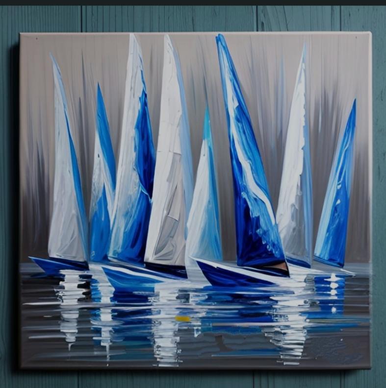 Tableau peinture bateaux bleu gris  Eva Jekins 
