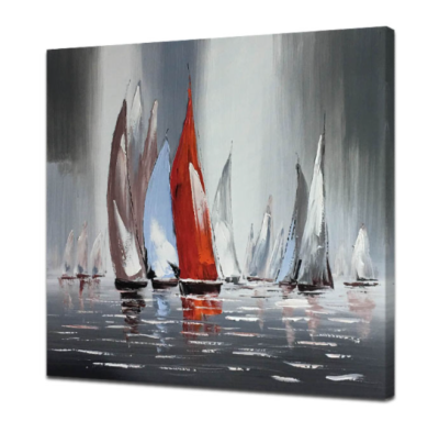 Tableau peint main Marine Gris Blanc Rouge - Eva Jekins 