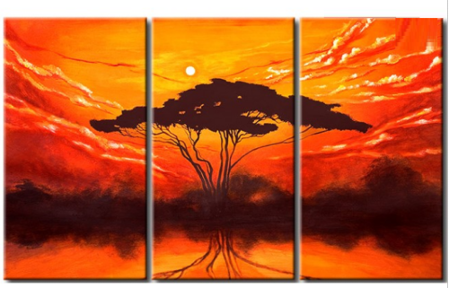 Tableau triptyque design Arbre soleil levant