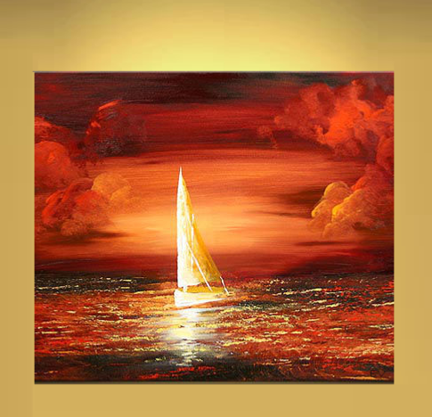 Tableau Marine Voilier bateau coucher de soleil
