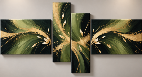 Tableau Contemporain Vert doré Asbtrait - Peint à la main par Eva Jekins
