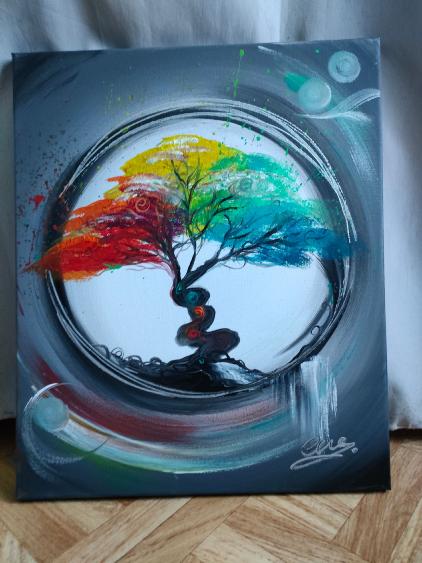 Tableau bonsaï multicolore 