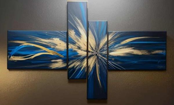 Tableau Abstrait Bleu doré artiste EVA JEKINS