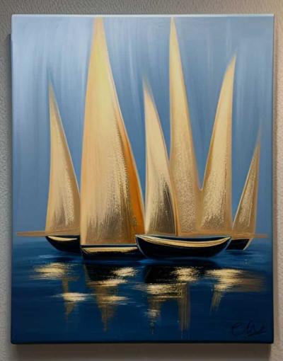Tableau peinture Marine Lunaire Minimaliste - Artiste Eva Jekins