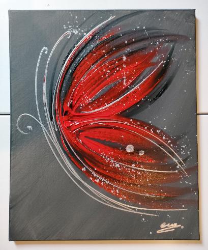 Tableau design Papillon Rouge gris peinture