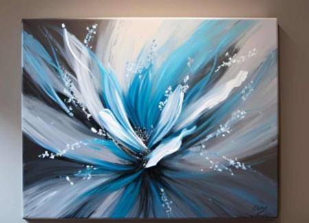 Tableau peinture Abstrait Design fleur gris bleu - artiste EVA JEKINS