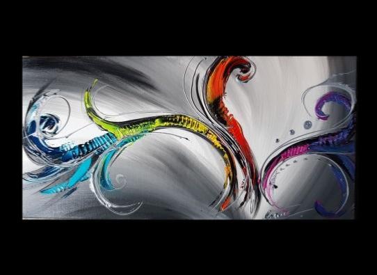 Grand tableau Phoenix Panoramique carré coloré peint main multicolore