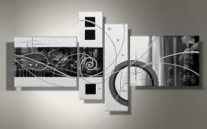 Tableaux Abstrait Blanc Métal Cercle design - Artiste E.J.RAC