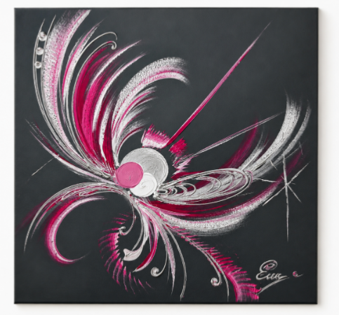 Tableau peinture carré Plumes Zen ET Sérénité Fuchsia - Artiste Eva Jekins