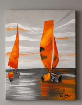 Tableau Voiles Du Soir Orangé Bateaux - Artiste Eva Jekins
