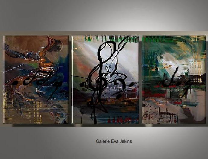 Grand Tableau Triptyque Musique Abstrait Coloré 