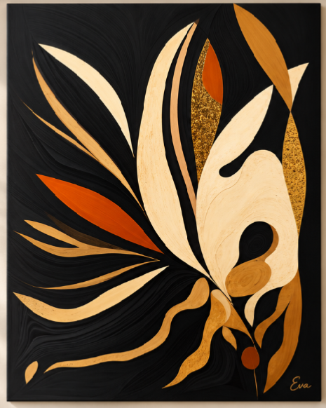 Tableau moderne Noir Ocres Nature art - Artiste peintre Eva Jekins