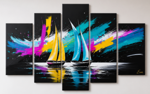 Tableau Voiliers Design Color Abstrait Eva Jekins