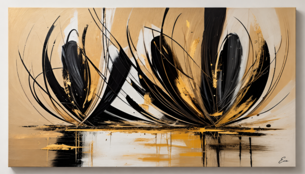 Tableau Elegance beige ébène Fleurs abstraites - Artiste peintre Eva Jekins