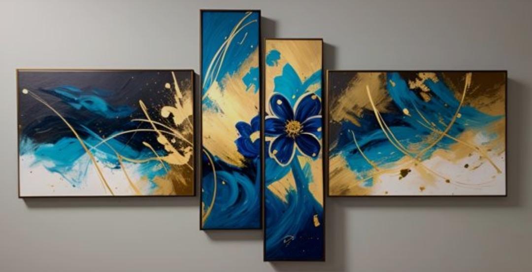 Tableau peinture fleur bleu canard nuancé - Artiste Eva Jekins 