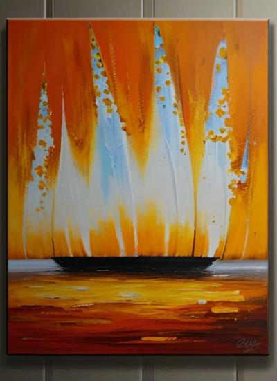 Tableau peinture Plumes Abstraites Orangé - artiste EVA JEKINS
