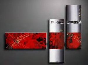 Tableau Triptyque Abstrait Rouge