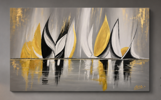 Tableau moderne marine gris doré Chic  peinture Eva Jekins