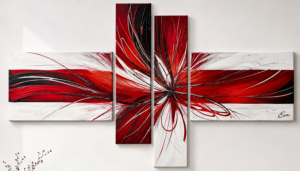 Tableau Abstrait Rouge blanc Moderne- Peint à la main par Eva Jekins