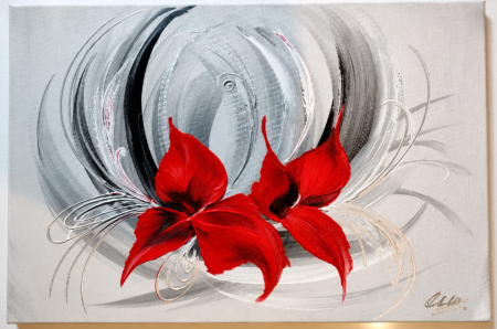 Tableau peinture moderne Fleurs Rouge gris