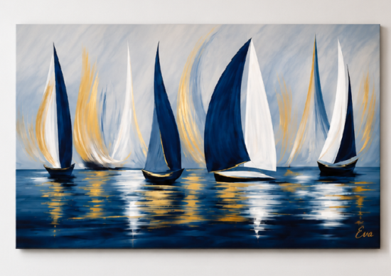 Tableau Peinture Marine Elegance Bleu Doré Eva Jekins